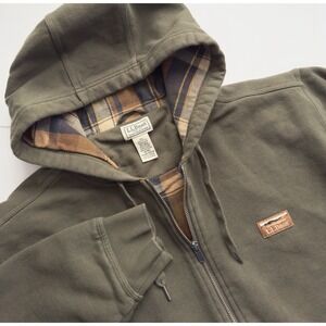 LL Bean Mens Katahdin Iron Works Full Zip Hooded Sweatshirt Flannel Lined Jacket